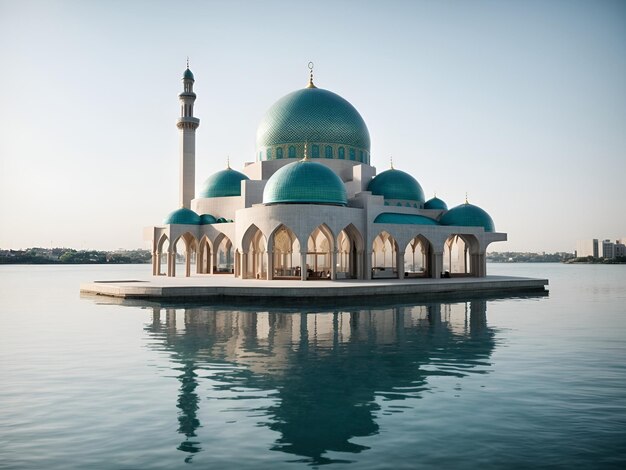 una mezquita moderna ubicada sobre el agua