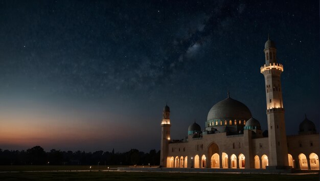 una mezquita con una noche estrellada