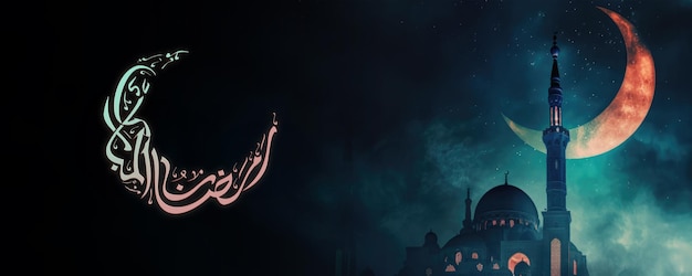 Mezquita en la noche con luna llena