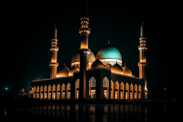 Una mezquita en la oscuridad de la noche.