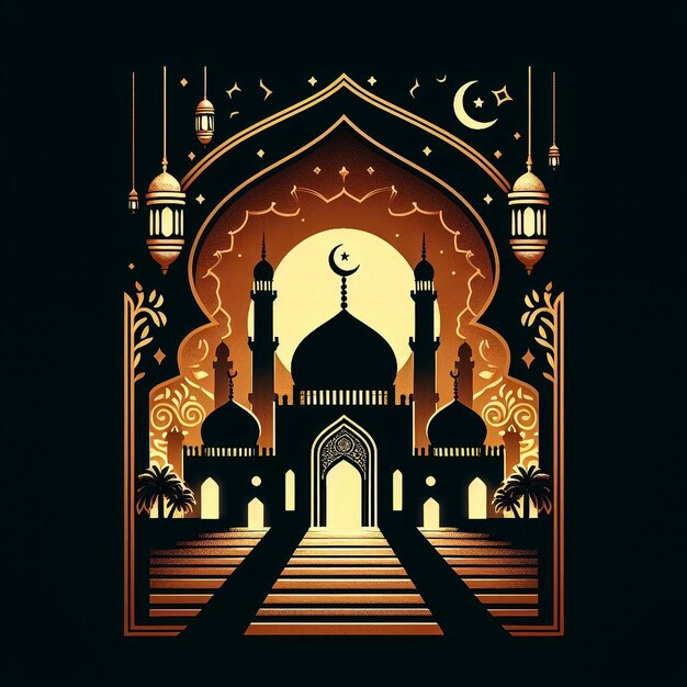 Foto la mezquita de ramadán después de la acuarela clipart