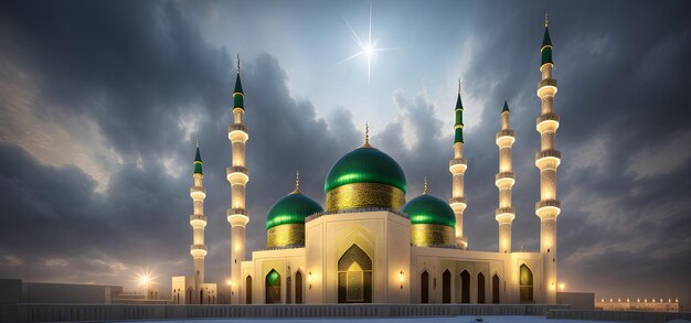 Mezquita para el Ramadán Kareem Eid Saludos para el festival musulmán Cultura islámica Ramzaan IA generativa