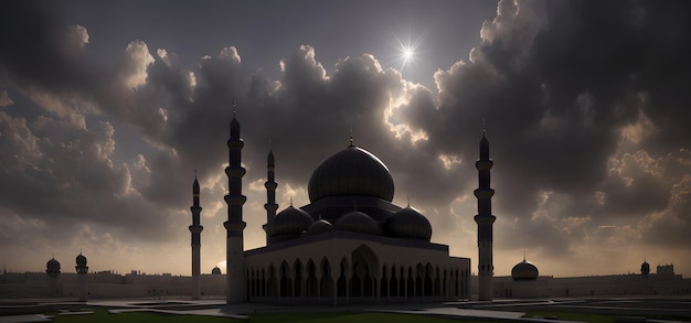 Mezquita para el Ramadán Kareem Eid Saludos para el festival musulmán Cultura islámica Ramzaan IA generativa