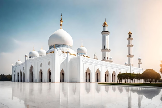 Una mezquita con un reflejo del cielo.