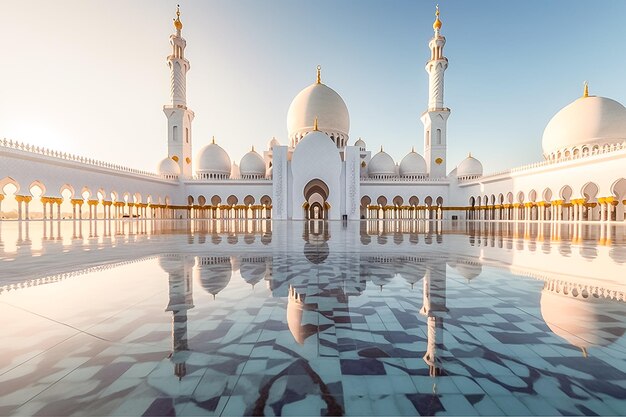 Mezquita y reflejo en el lago Ai generado