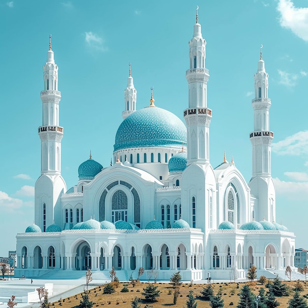 Mezquita de Sharjah La mezquita más grande de Dubai Ramadán Eid Concepto de fondo Letra árabe significa De hecho, la oración ha sido decretada sobre los creyentes un decreto de tiempos específicos Imagen de viajes y turismo