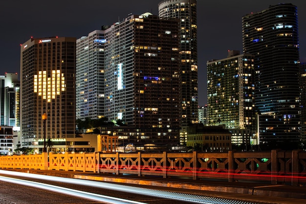 Miami Night Downtown Miami Skyline Panorama nach Sonnenuntergang