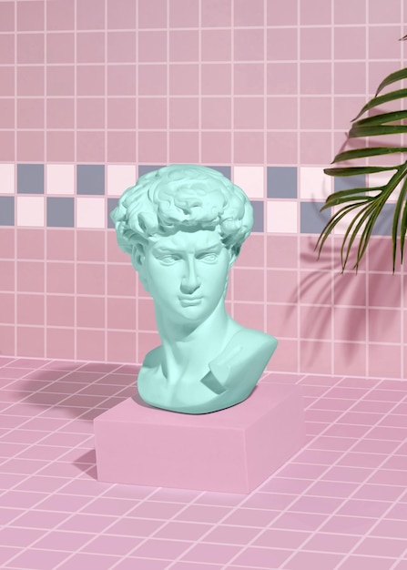 Michelangelo39s David escultura en la pasarela en vaporwave