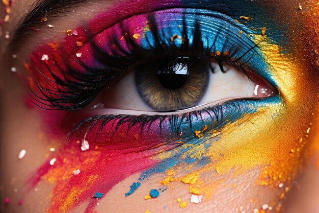 Micro-imagem em close-up do olho de uma pessoa com decoração de cor gerada por Ai
