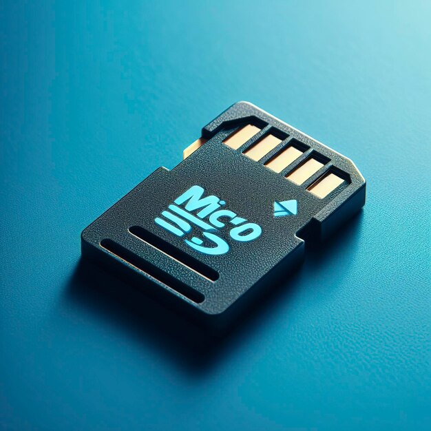 Micro SD tarjeta de memoria flash en fondo azul tarjeta de memoria SD negra de cerca