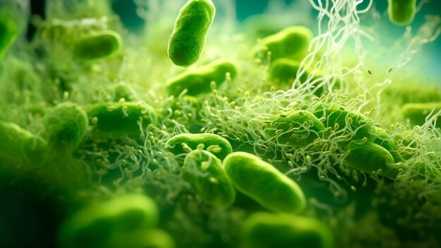 Microbios microscópicos Células de virus y bacterias Antecedentes médicos IA generativa