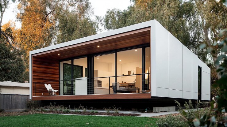 Microcasa moderna con elementos de vidrio y acero