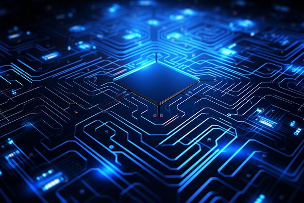 Microchip de circuito azul oscuro en tecnología