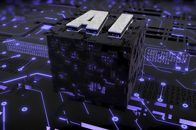 Microchip y circuitos de IA iluminados de alta tecnología