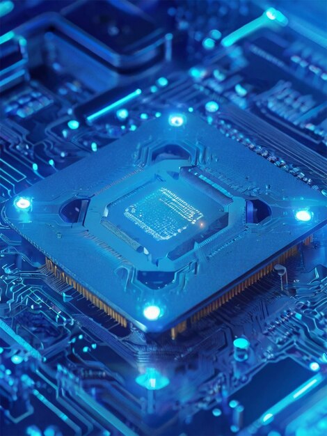 Microchip de CPU para IA y red de datos en primer plano