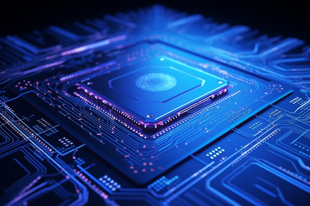 Microchip futurista azul datos de fondo tecnología disruptiva