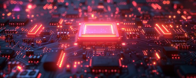 Foto microchip neonlit con detalles de los circuitos