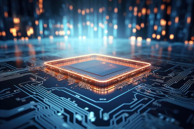 microcircuito con líneas de luz tecnología moderna