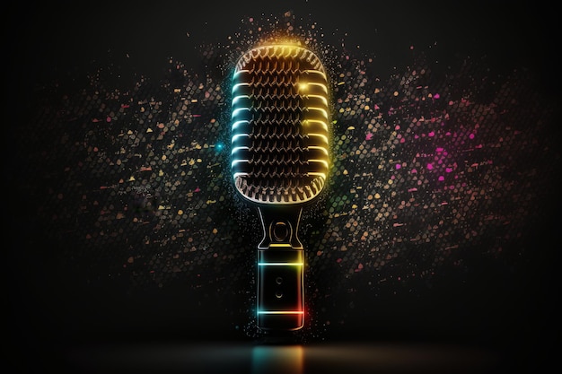 Microfone com festa de karaokê de fundo colorido brilhante Ilustração AI Generative