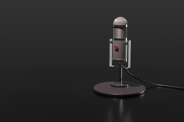 Foto microfone condensador isolado em um fundo preto. ilustração 3d.
