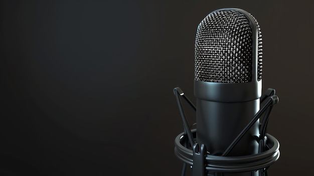 Foto microfone de estúdio profissional em fundo escuro renderização 3d