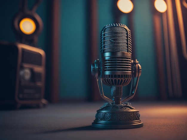 Microfone metálico retro da estação de rádio gerado por IA