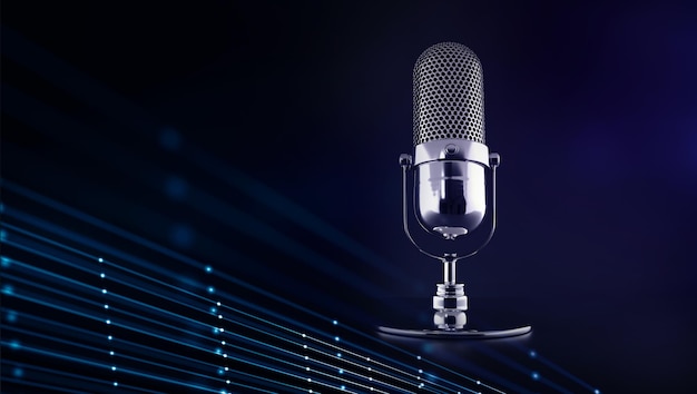 Microfone Podcast Silver em pontos e linhas de conexão de tecnologia de fundo Conecte criadores de conteúdo de podcasters