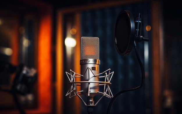 Foto microfone profissional moderno em estúdio de gravação