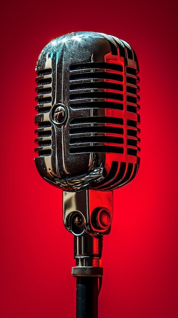 Foto microfone vintage em fundo vermelho