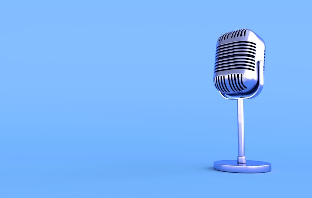 Micrófono de concierto retro renderización 3D realista micrófono dorado en fondo rosa