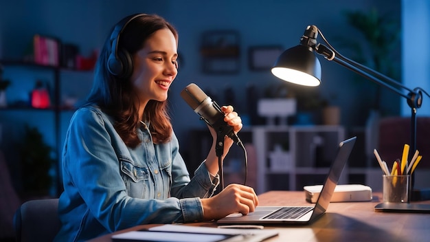 Micrófono en estudio doméstico para grabar contenido en línea o transmisión en vivo