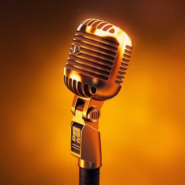 un micrófono con una luz brillante detrás de él en el estilo de naranja oscuro y amarillo