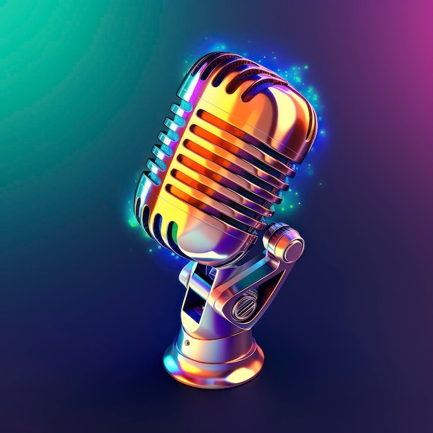micrófono y música cromo vibrante 3d
