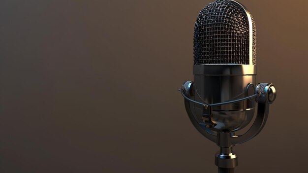 Foto micrófono plateado retro en fondo oscuro renderizado en 3d