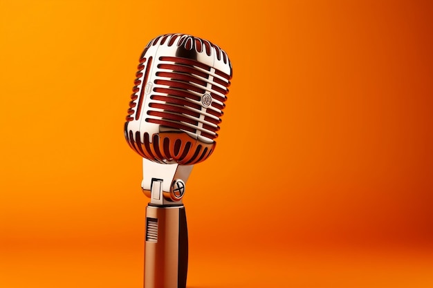 Micrófono de podcast sobre fondo naranja Ai generativo
