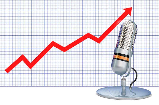 Micrófono con renderizado 3D de gráfico creciente