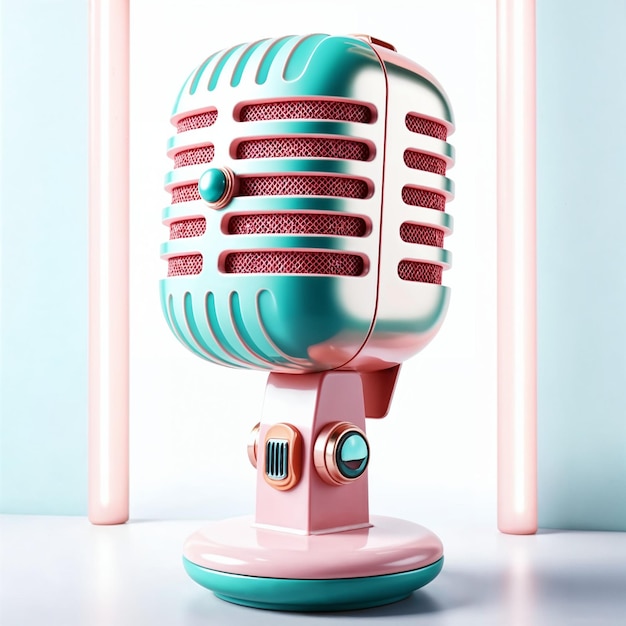 Micrófono retro elegante en rosa y azulado