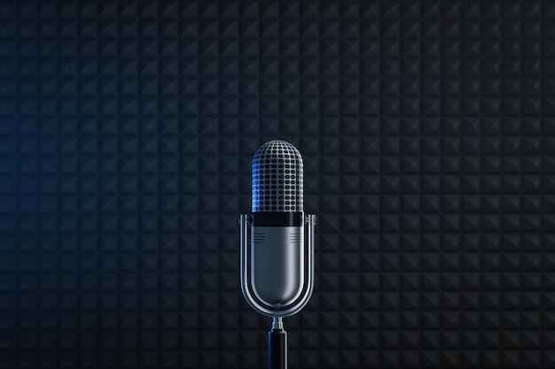 Micrófono retro en el estudio de la estación de radio Ilustración 3D