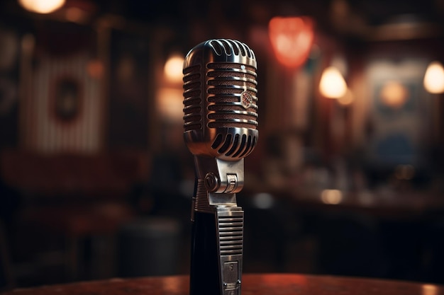 Un micrófono sobre una mesa en un bar.