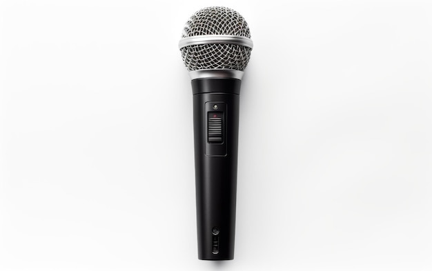 Micrófono Un solo micrófono se mantiene en posición vertical listo para su uso en la grabación o amplificación de sonido El microfono es elegante y moderno en diseño En PNG Fondo transparente claro