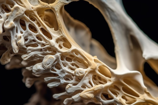 Una microfotografía detallada de la textura ósea con zoom