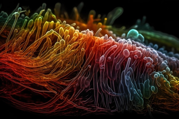 Foto microfotografía detallada del zoom de las bacterias escherichia coli