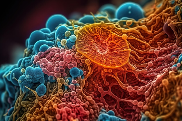 Microfotografía del ribosoma celular con textura de colores