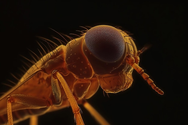 Microfotografía de zoom de cabeza de insecto robótico