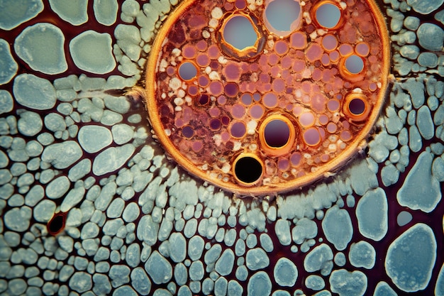 micrografia de células vegetais de caule de dicotiledônea lenhosa gerada com IA
