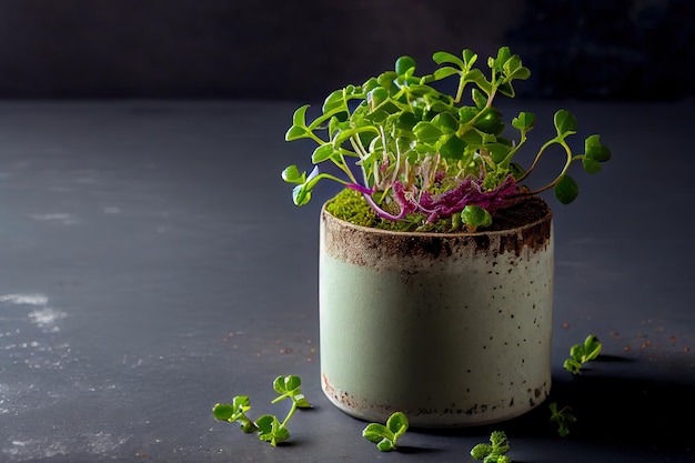 Microgreens de alfalfa fresca en cerámica