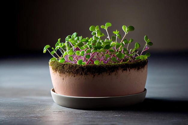 Microgreens de alfalfa fresca en cerámica