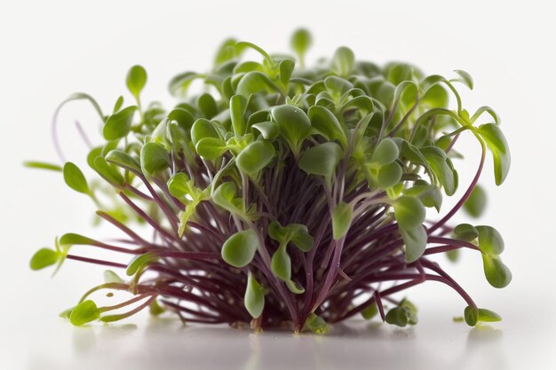 Microgreens de brotes de rábano sobre un fondo blanco creado con IA generativa