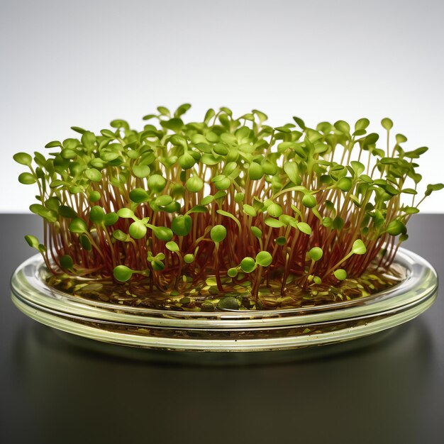 Foto microgreens closeup en una olla de vidrio semillas germinadas superalimentos orgánicos alimentos saludables y frescos