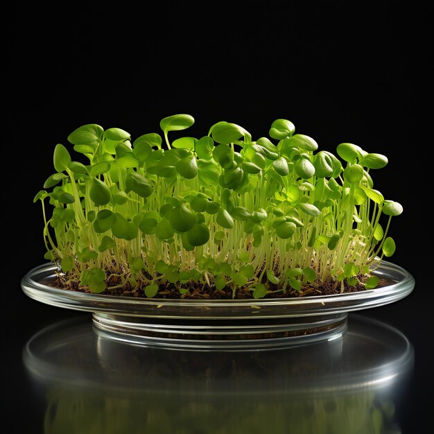 Microgreens Closeup en una olla de vidrio Semillas germinadas Superalimentos orgánicos Alimentos saludables y frescos